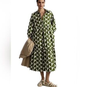 NWT Maeve Green and White Geometric Midi Dress
